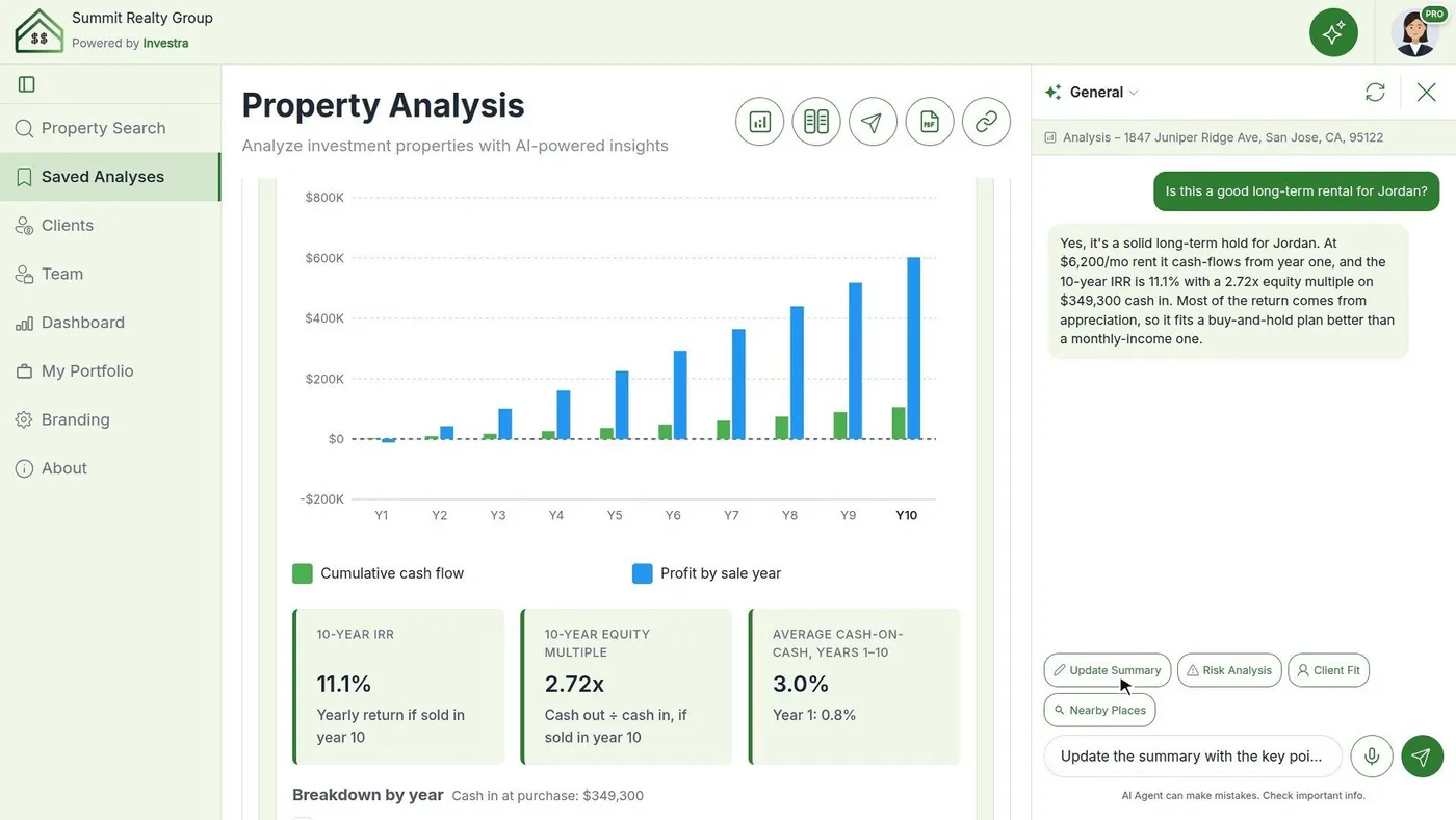 Asking the AI agent whether a property is a good rental for a client