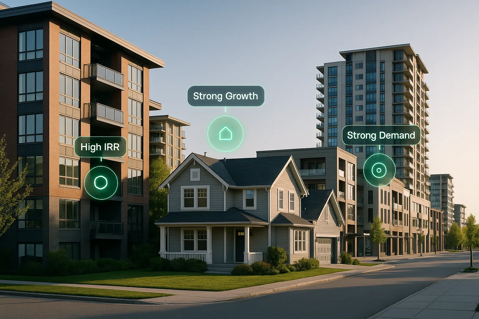 Cityscape with real estate opportunities